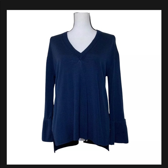 J. Crew Navy 100% Wool Bell Sleeve Sweater Size S Preppy Fairly - Picture 1 of 11